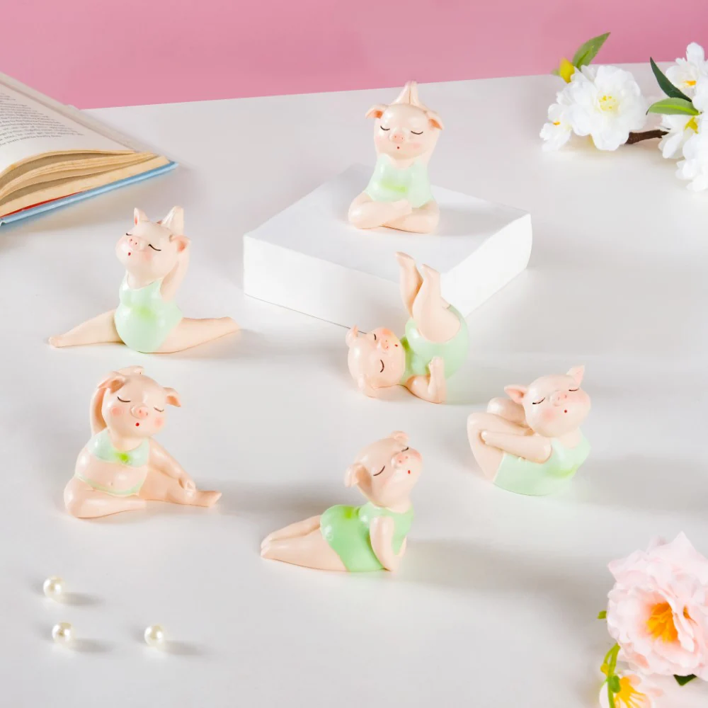 Piggy Miniature Decor Yoga Showpiece Set Of 6
