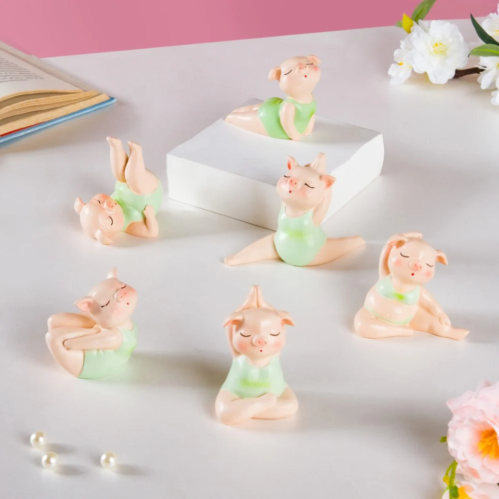 Piggy Miniature Decor Yoga Showpiece Set Of 6 - Image 3