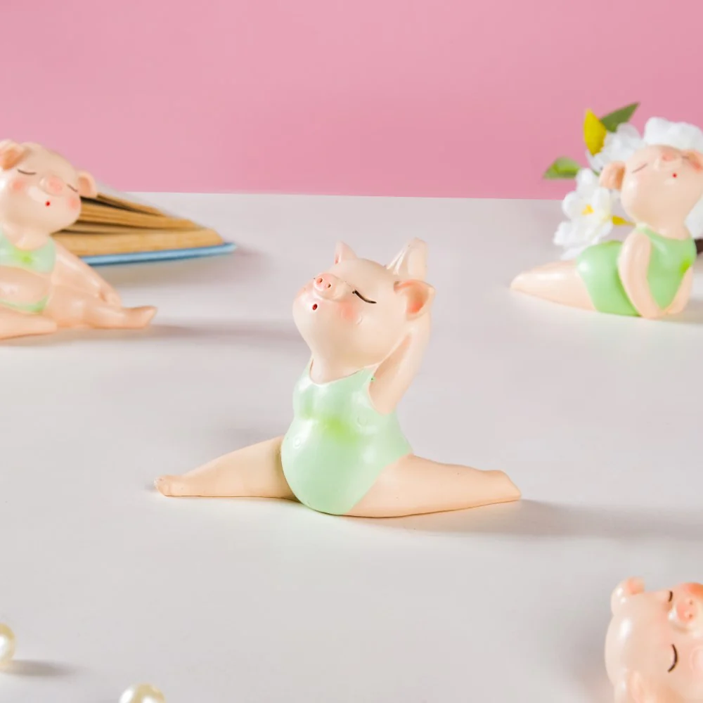 Piggy Miniature Decor Yoga Showpiece Set Of 6 - Image 4