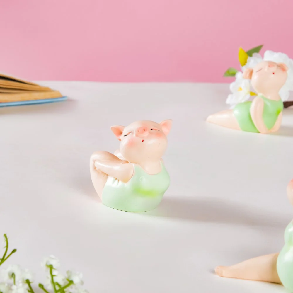 Piggy Miniature Decor Yoga Showpiece Set Of 6 - Image 7