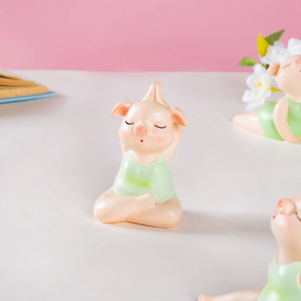 Piggy Miniature Decor Yoga Showpiece Set Of 6 - Image 9