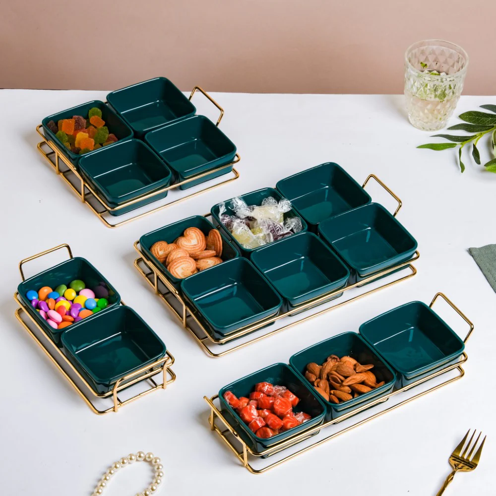 Pine Green Glossy Ceramic Bowls And Tray Set Of 5 200ml - Image 10