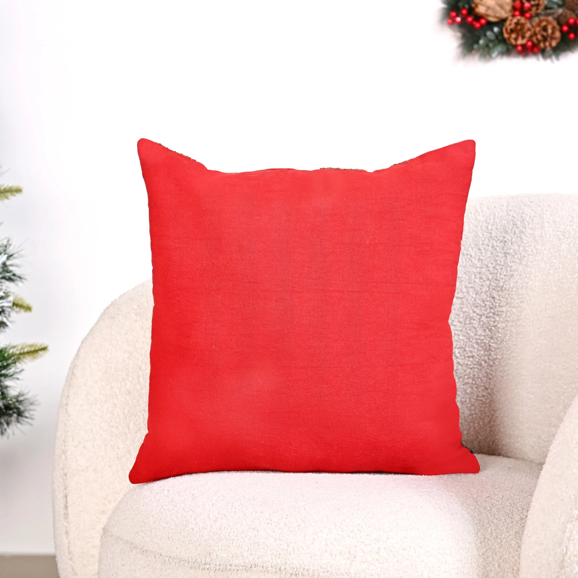 Pine Leaves Bright Red Couch Cushion Cover 40x40cm - Image 7
