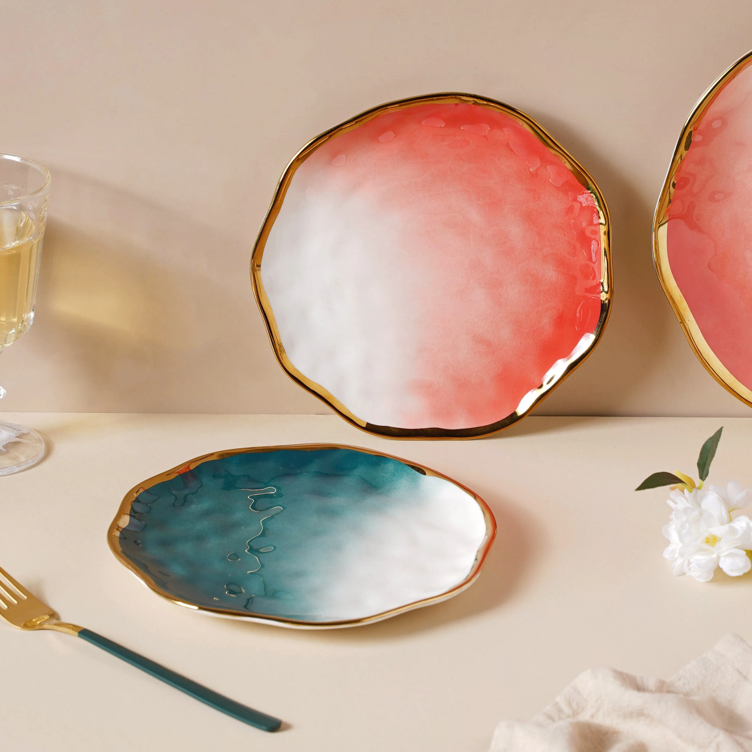 Pink and Green Ombre 22 Piece Dinner Set For 6 - Image 3