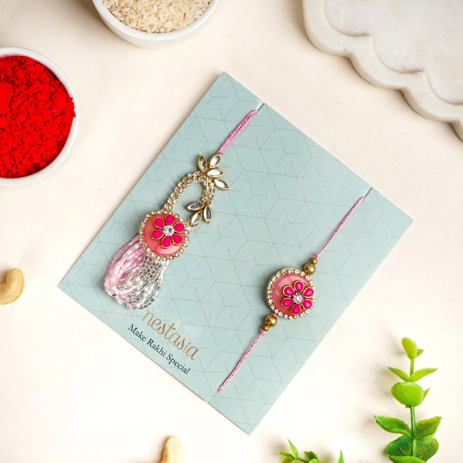 Pink Blush Rakhi Lumba Set - Image 2