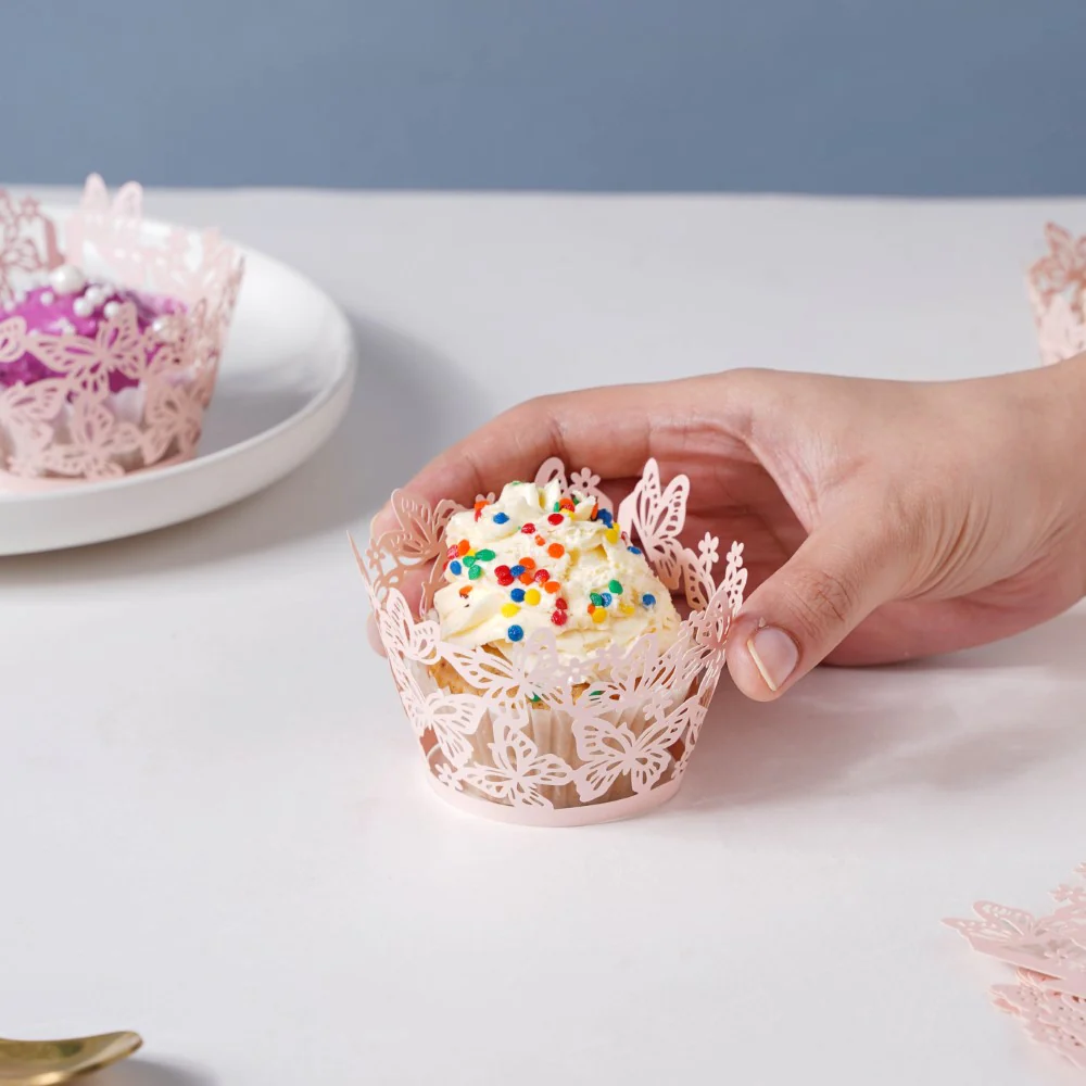 Pink Butterfly Lace Cupcake Wrapper Set of 20 - Image 3