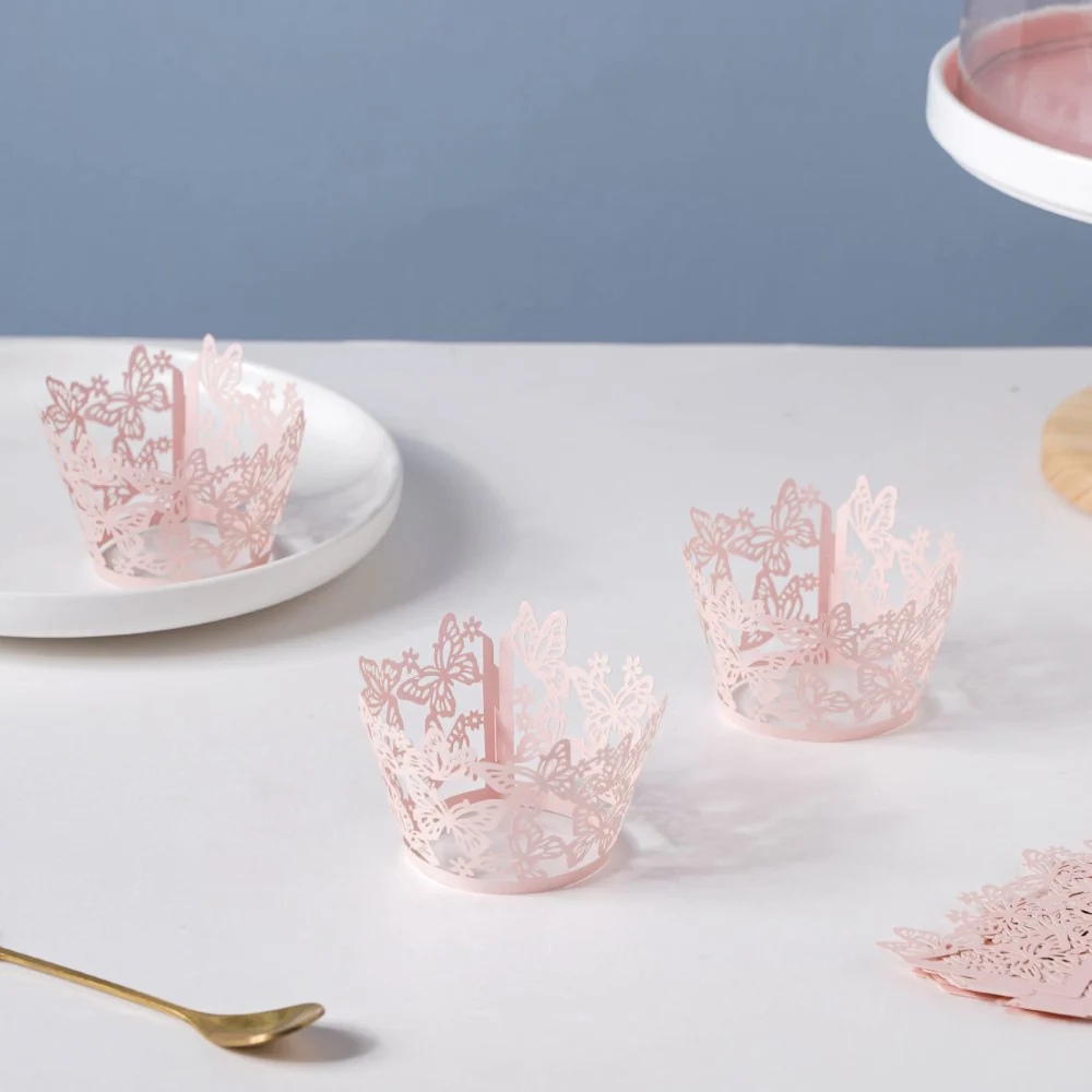 Pink Butterfly Lace Cupcake Wrapper Set of 20 - Image 5