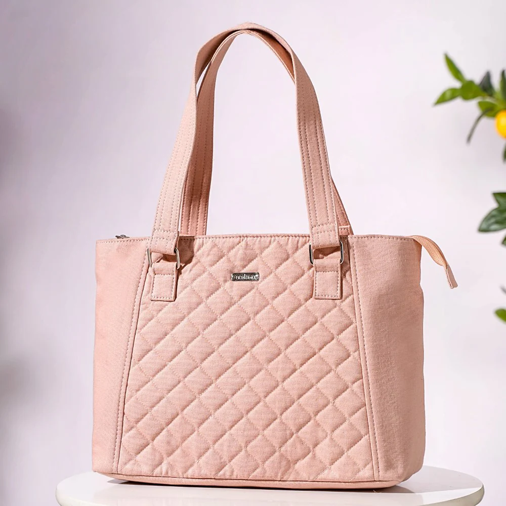 Pink Canvas Quilted Tote Bag - Image 3
