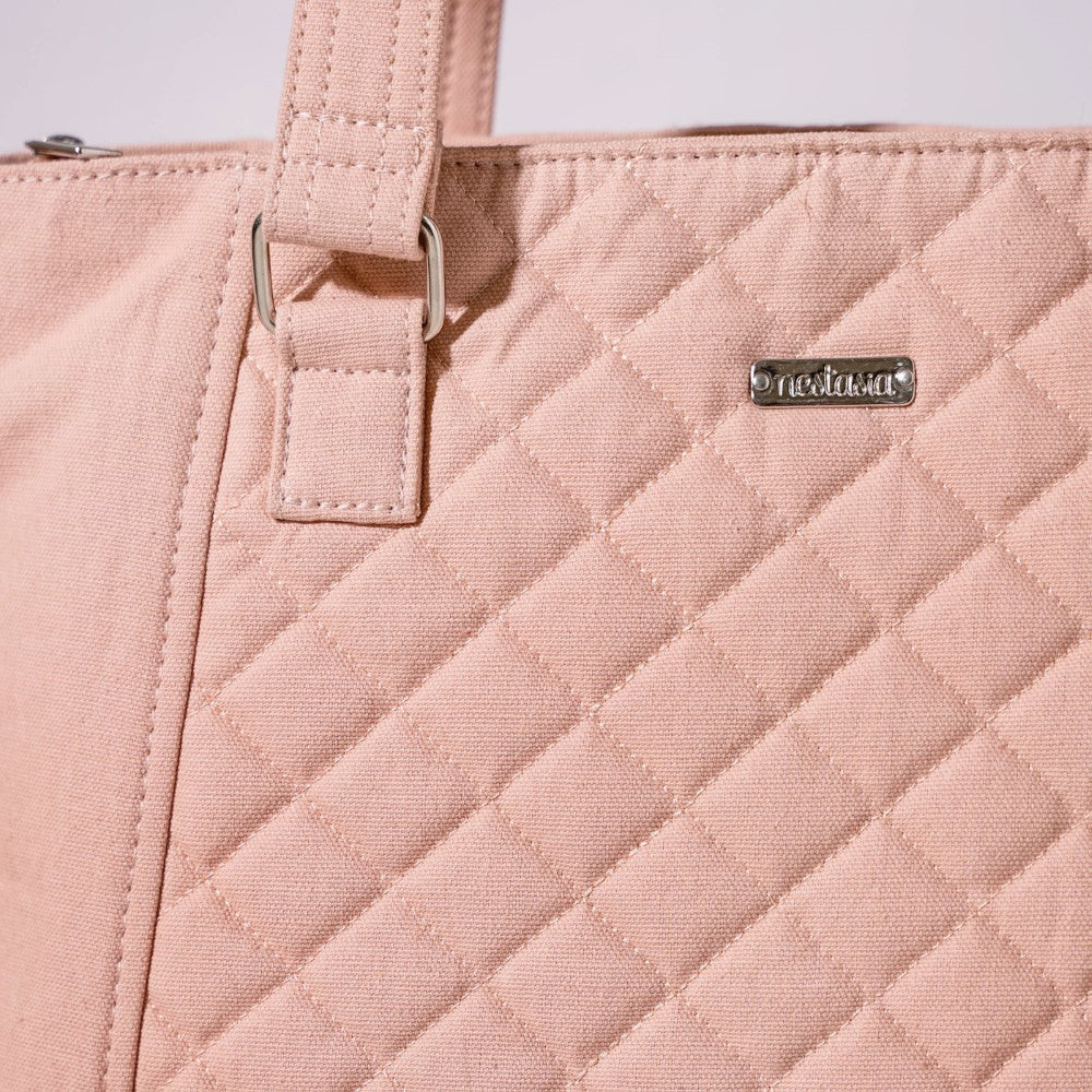 Pink Canvas Quilted Tote Bag - Image 9