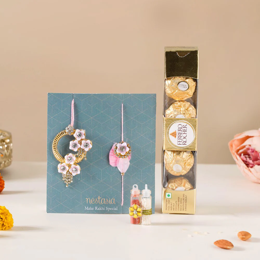Pink Celebration Pair Rakhi Hamper Set of 3 - Image 2