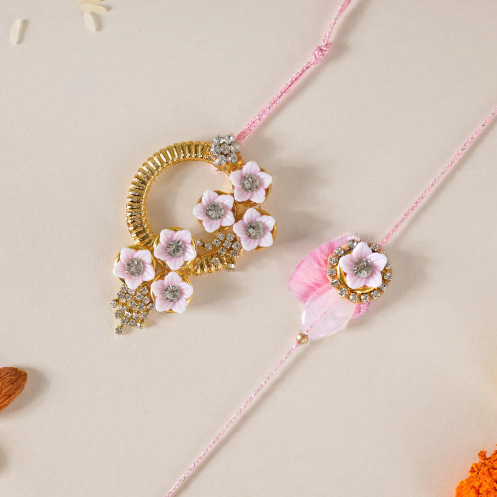 Pink Celebration Pair Rakhi Hamper Set of 3 - Image 4
