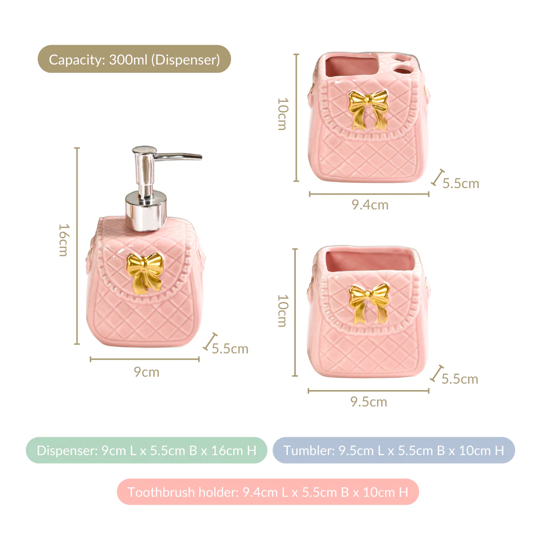 Pink Ceramic Bag Shaped Bath Set Of 3 - Image 4