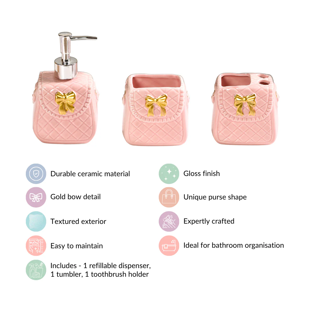 Pink Ceramic Bag Shaped Bath Set Of 3 - Image 5