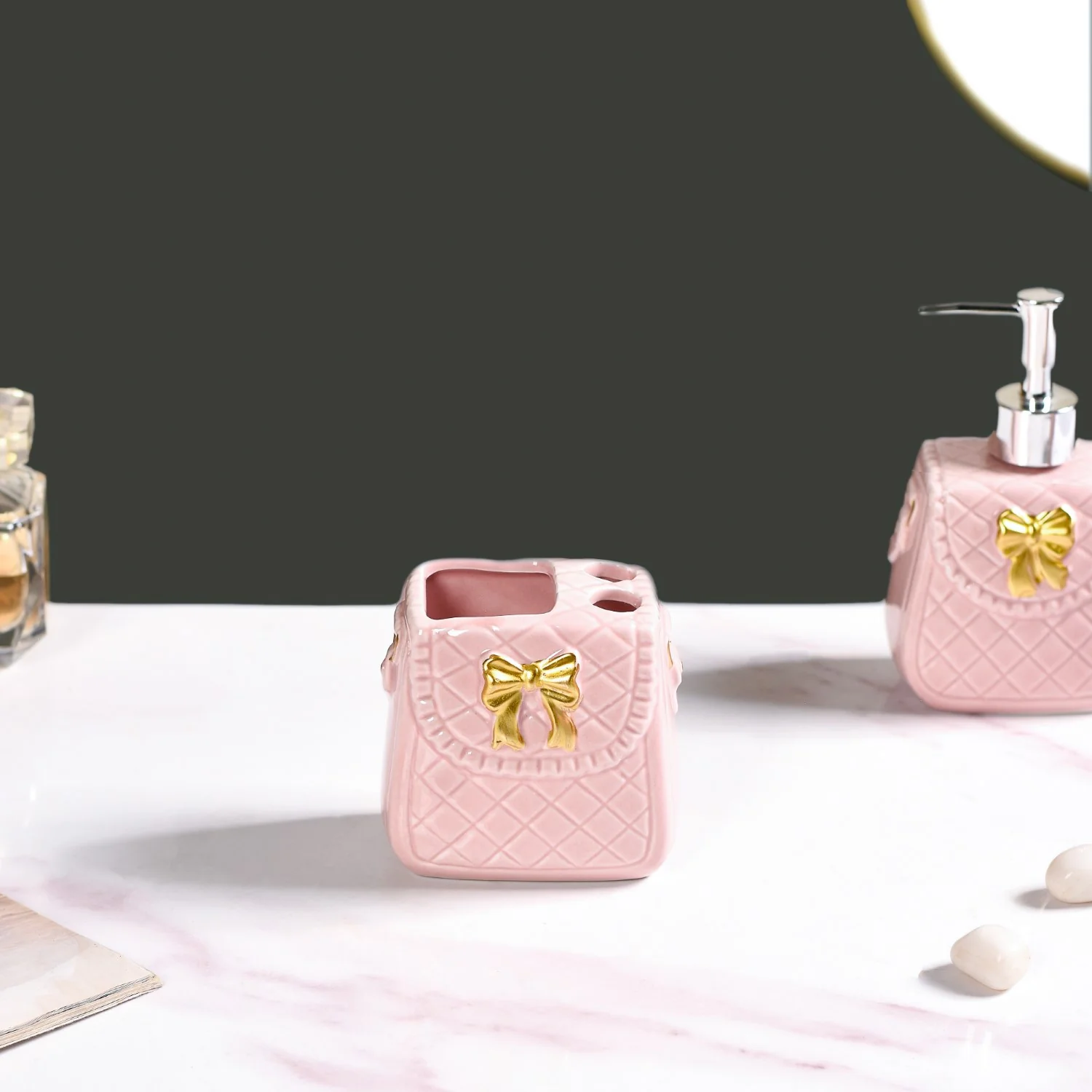 Pink Ceramic Bag Shaped Bath Set Of 3 - Image 7
