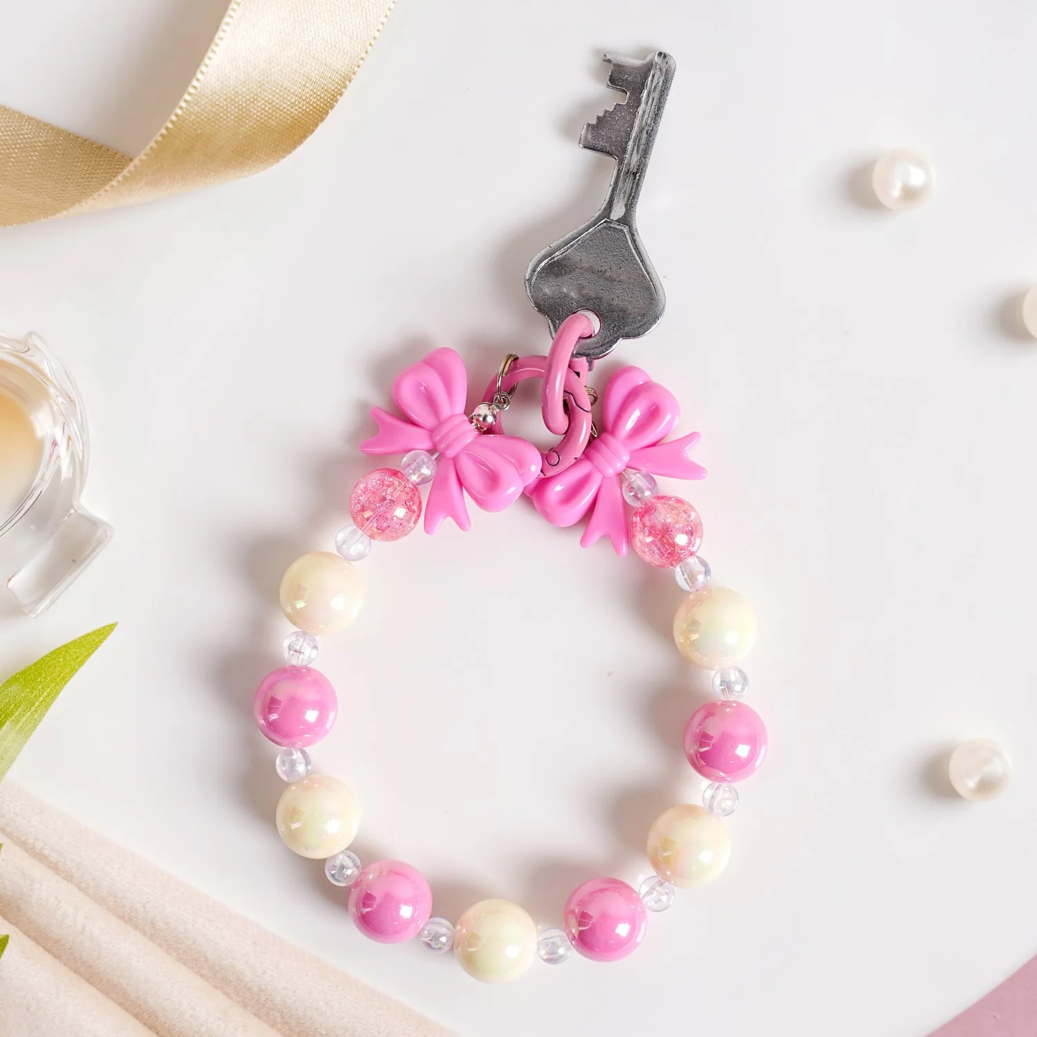 Blush Pink Bow Keychain - Image 3