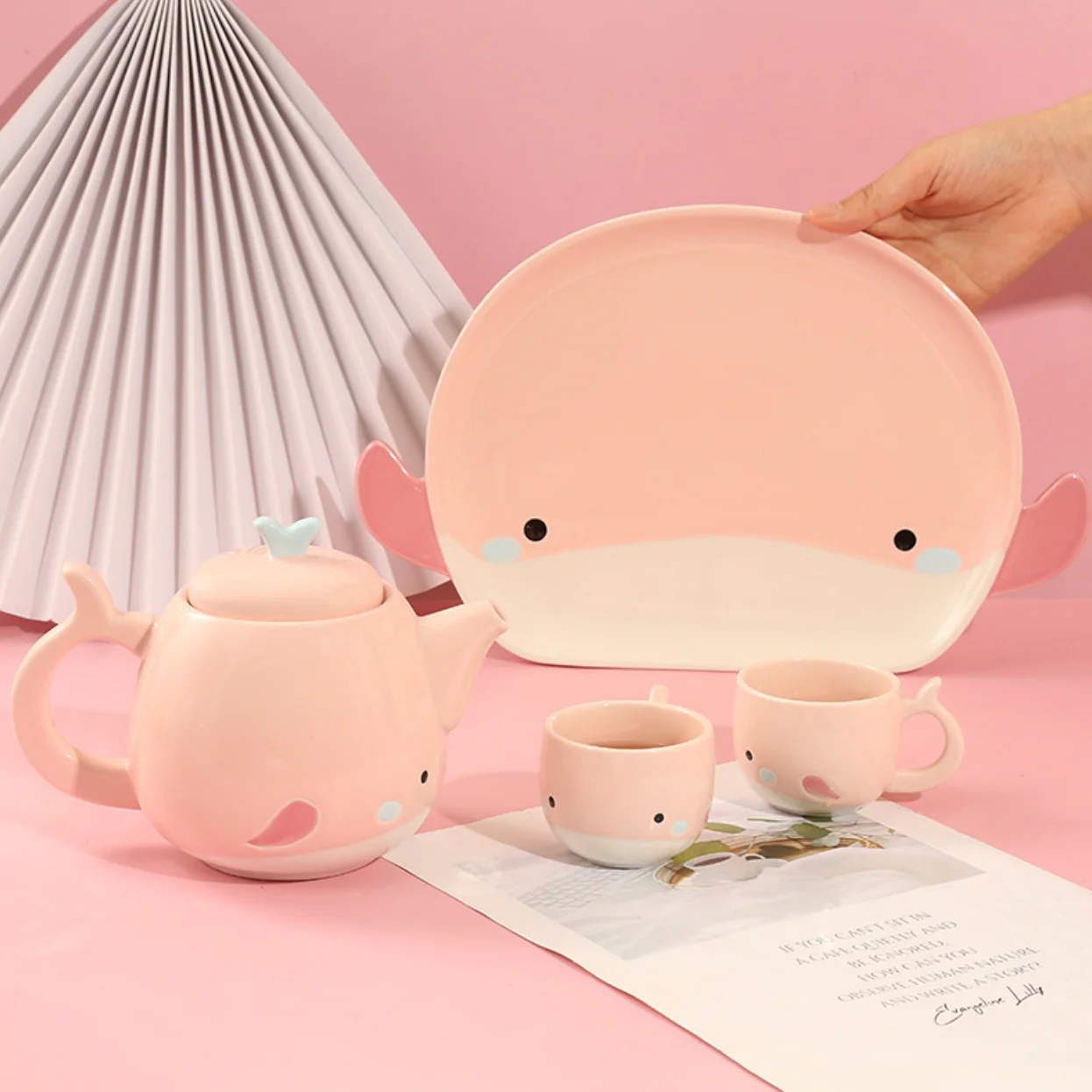 Pink Cute Whale Tea Set - Image 2