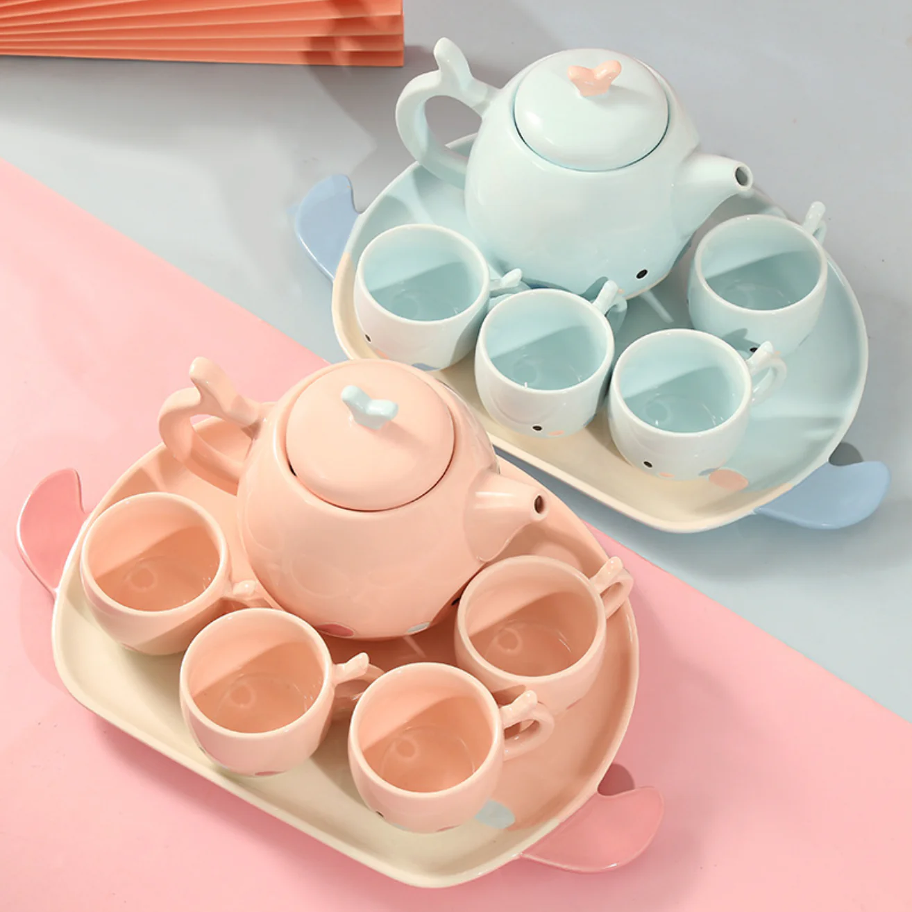 Pink Cute Whale Tea Set - Image 3
