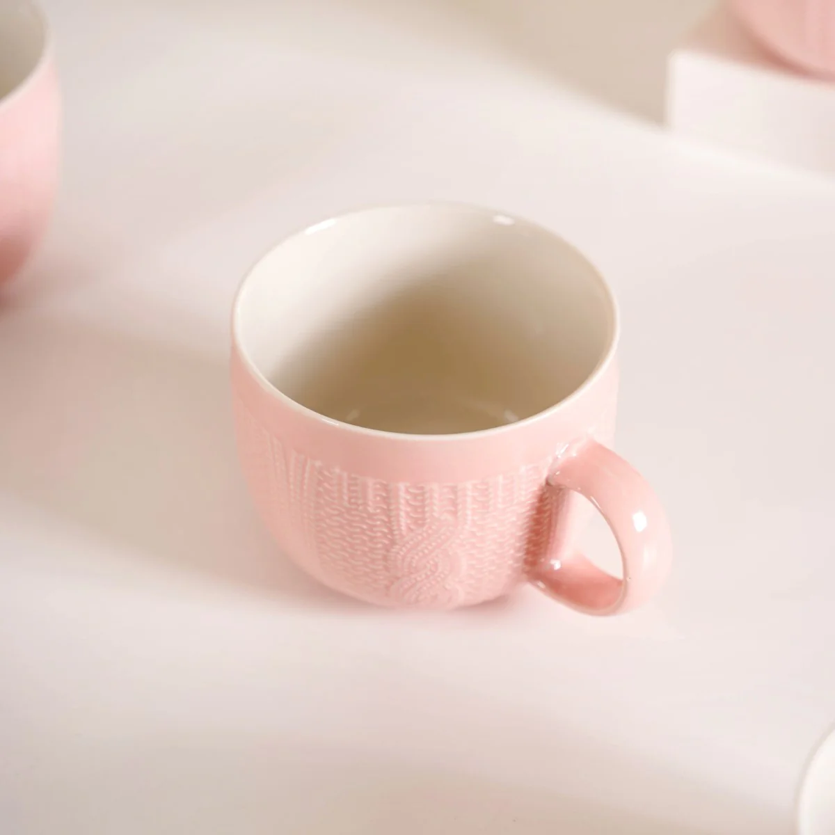 Pink Embossed Cappuccino Cup Set of 4 Large 490ml - Image 6