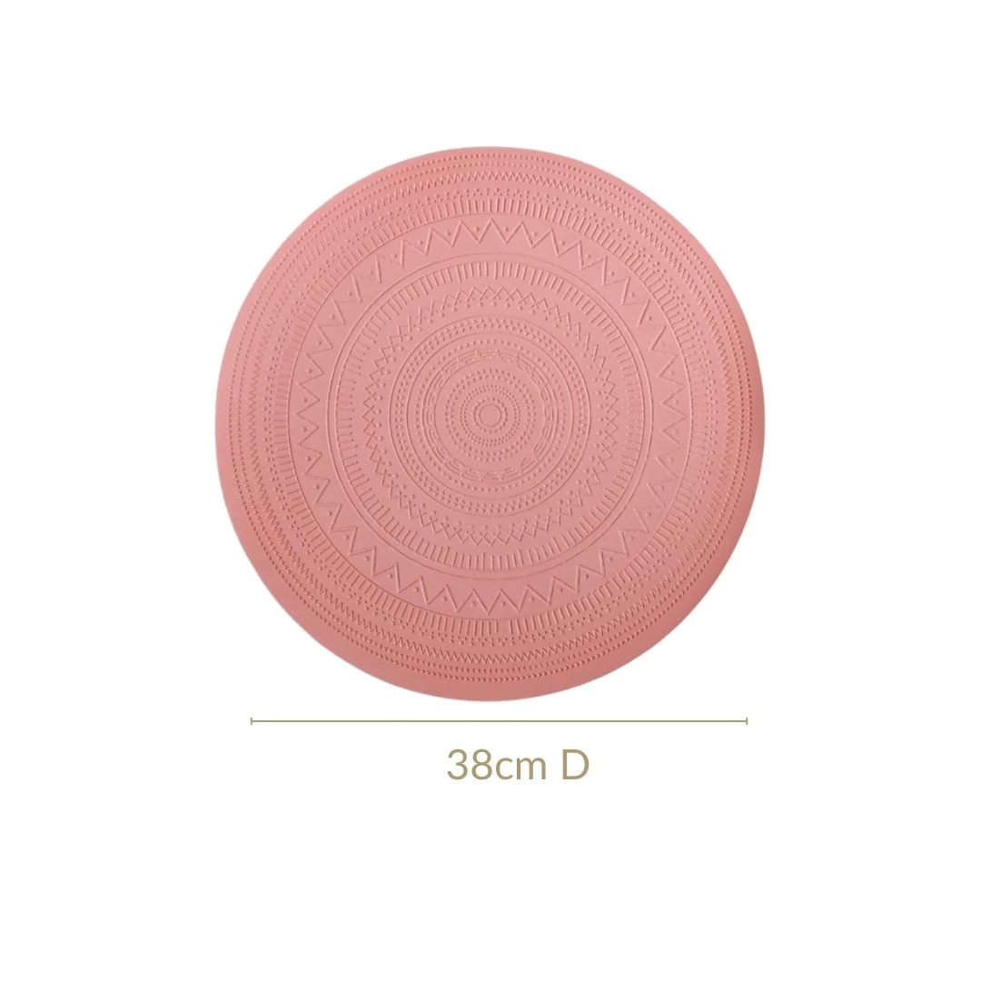 Pink Embossed Warli Design Round Table Mat Set Of 6 - Image 4