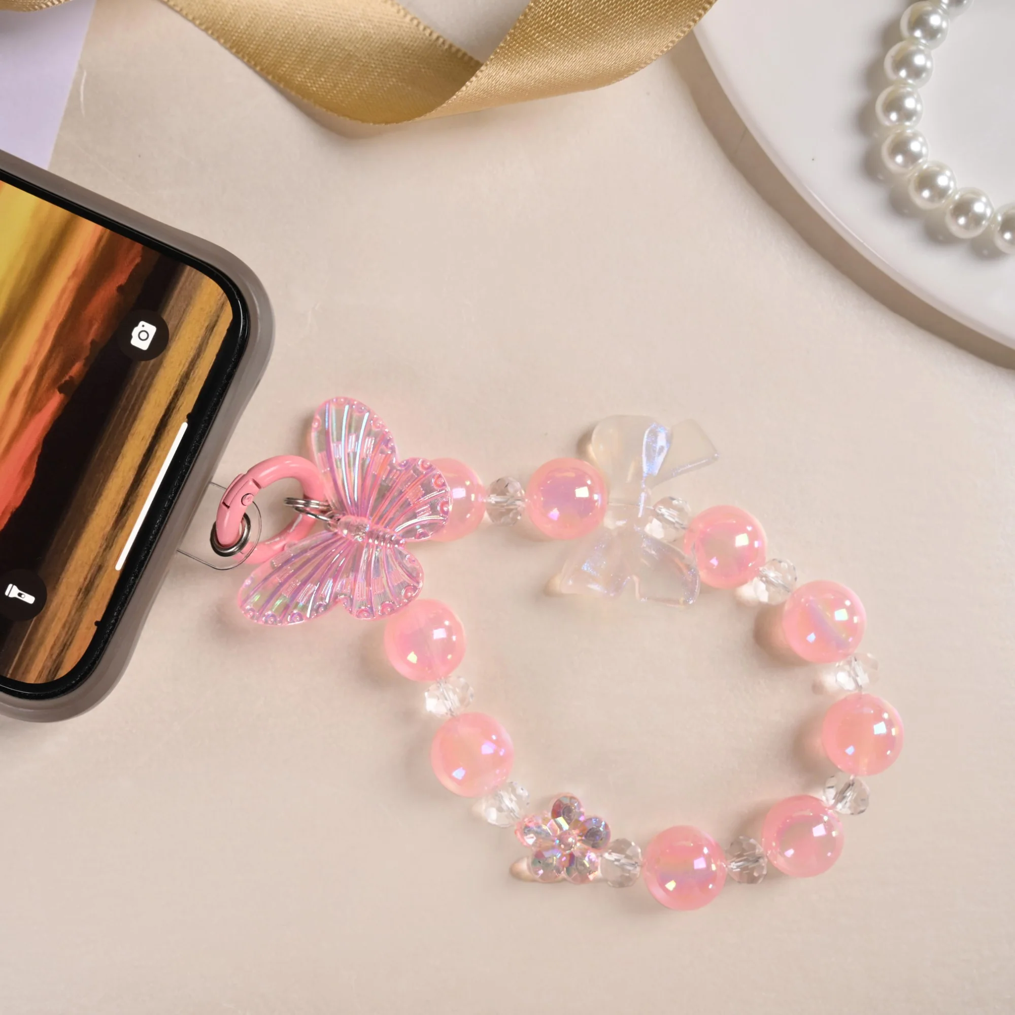 Pink Garden Charm Keyring With Beads - Image 9