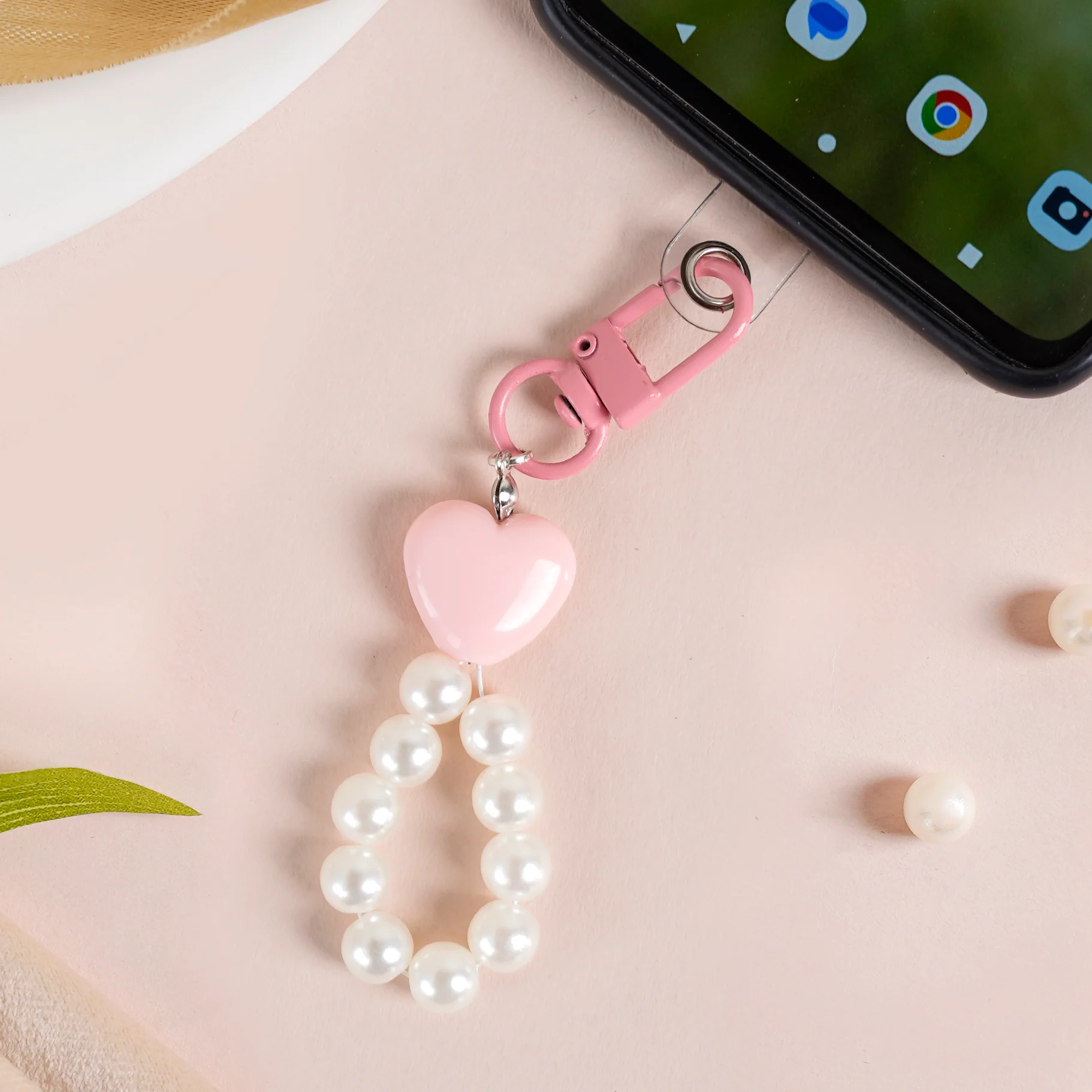 Pink Heart And Pearl Keychain - Image 3