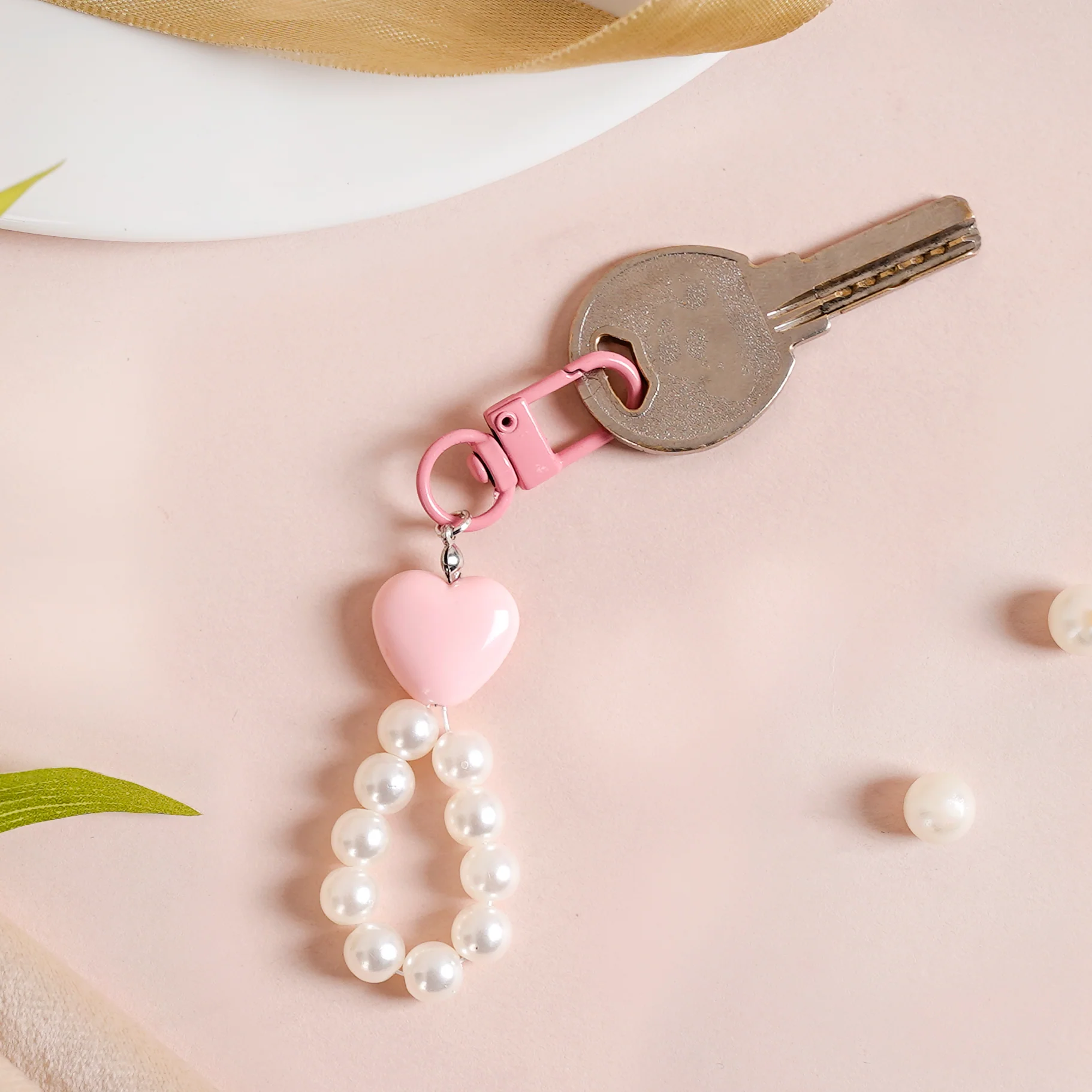 Pink Heart And Pearl Keychain - Image 8