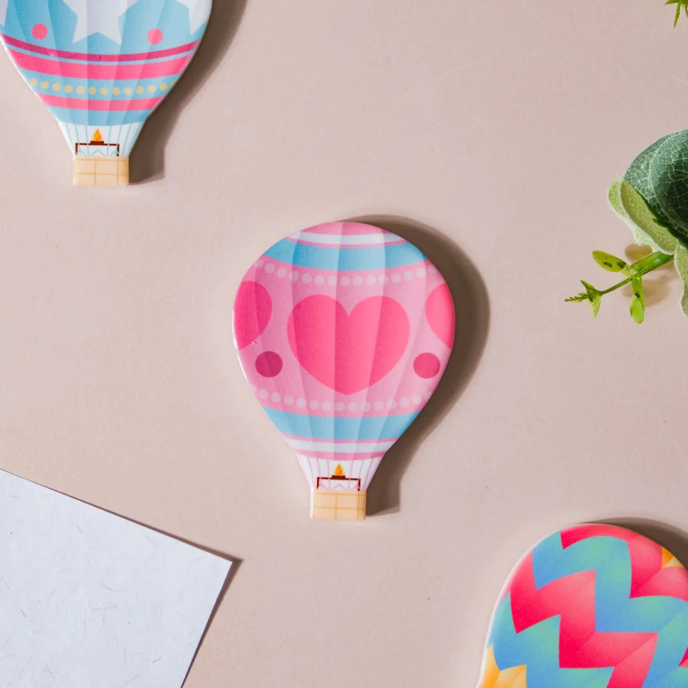 Pink Heart Hot Air Balloon Fridge Magnet