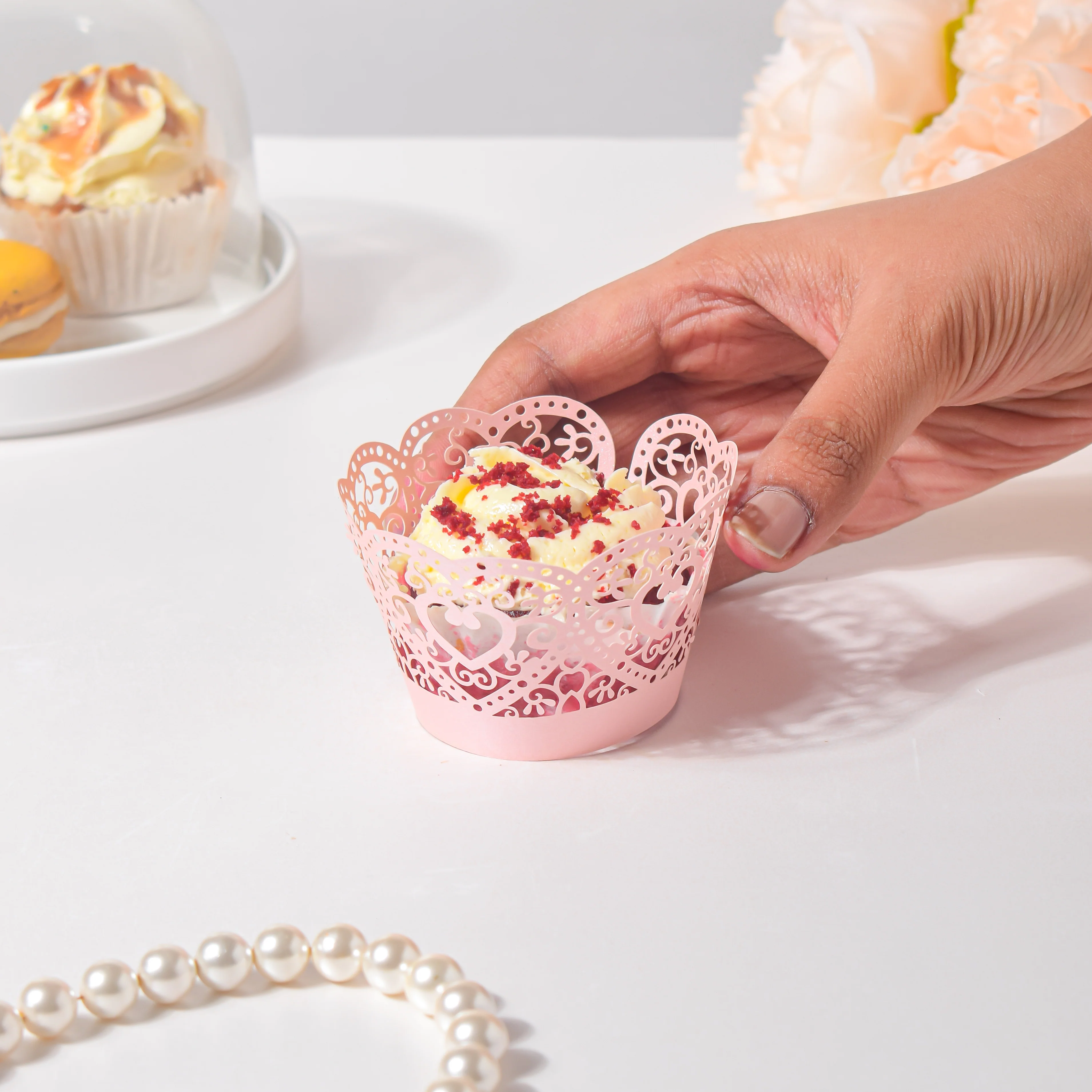 Pink Heart Lace Cupcake Wrapper Set Of 20 - Image 2