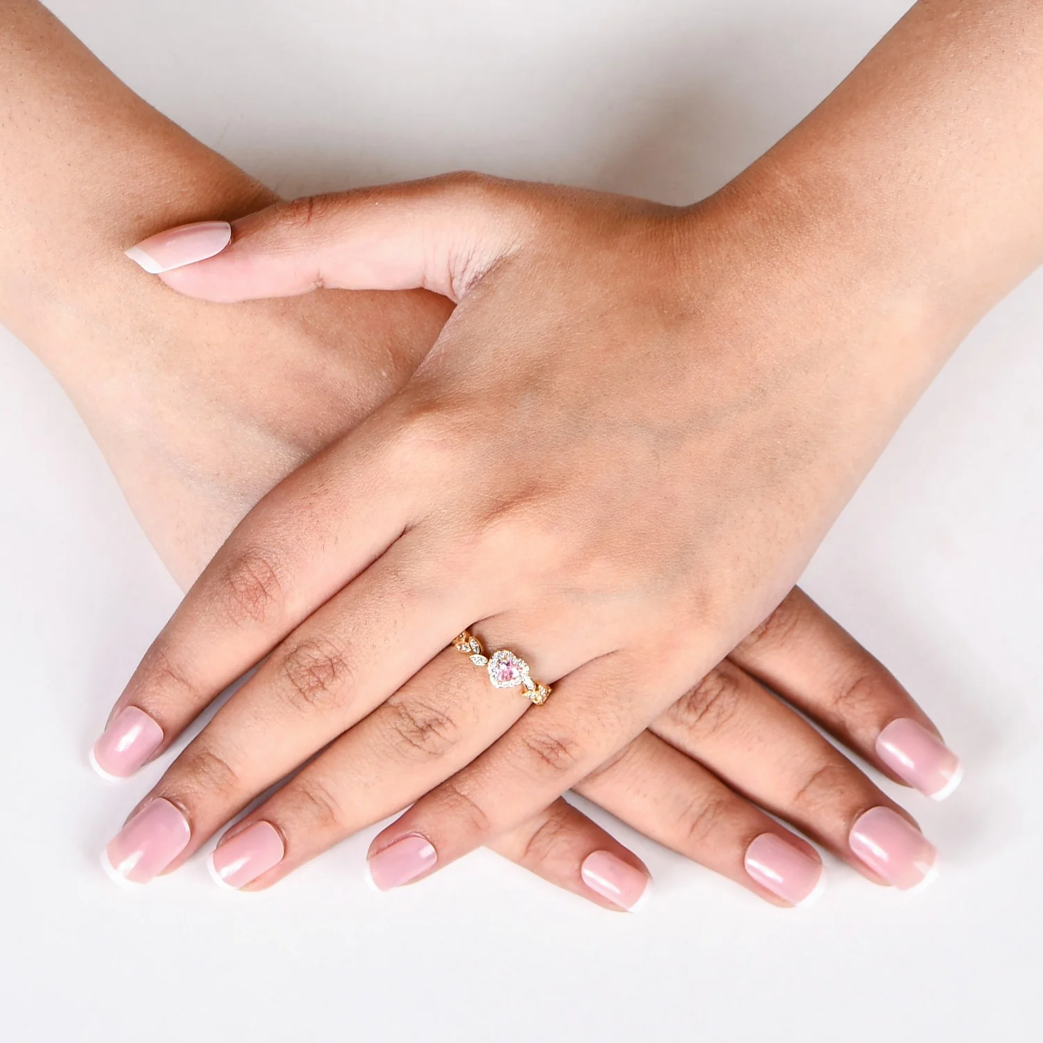 Pink Heart Laurel Wreath Gold Ring - Image 2