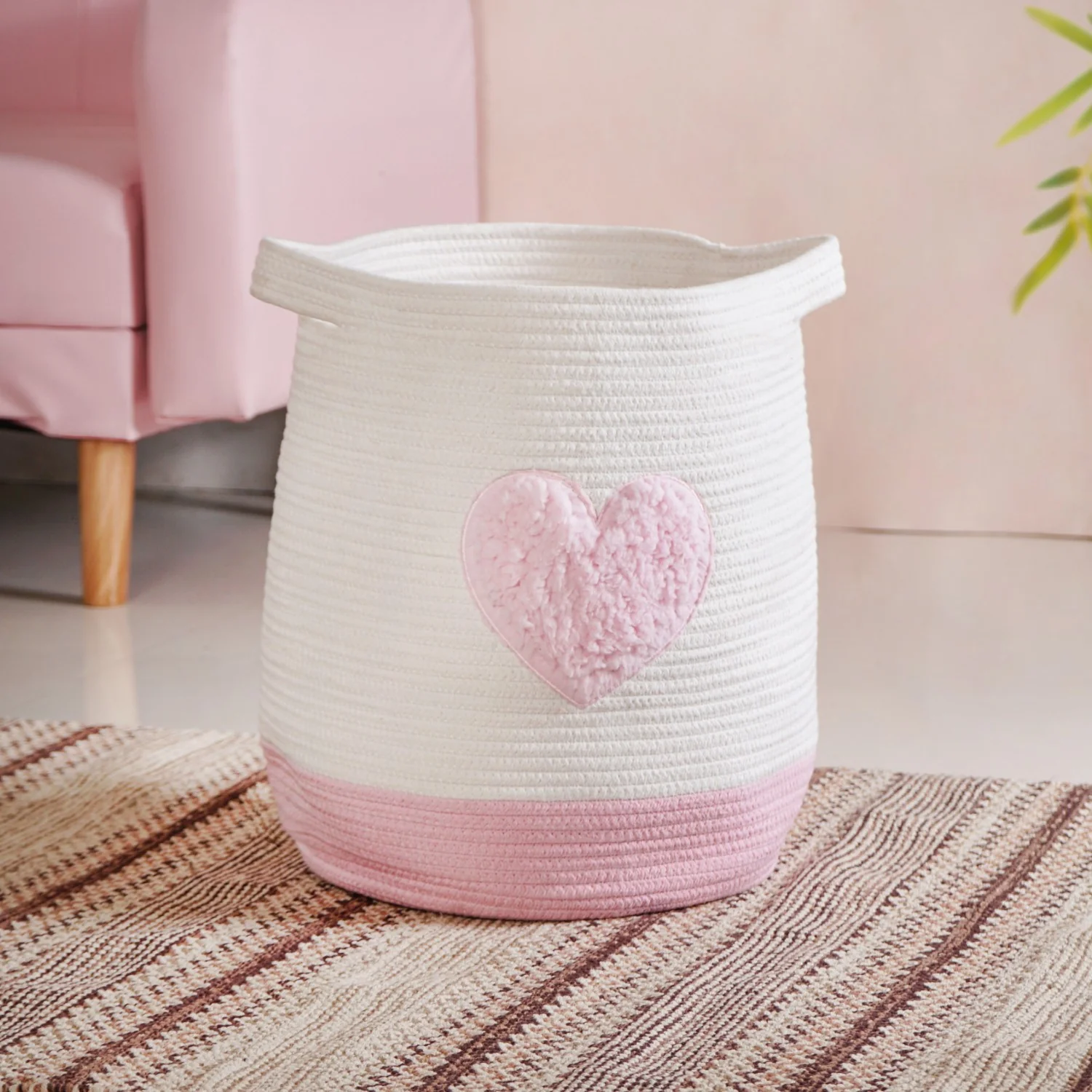Pink Heart Storage Basket 39cm - Image 2