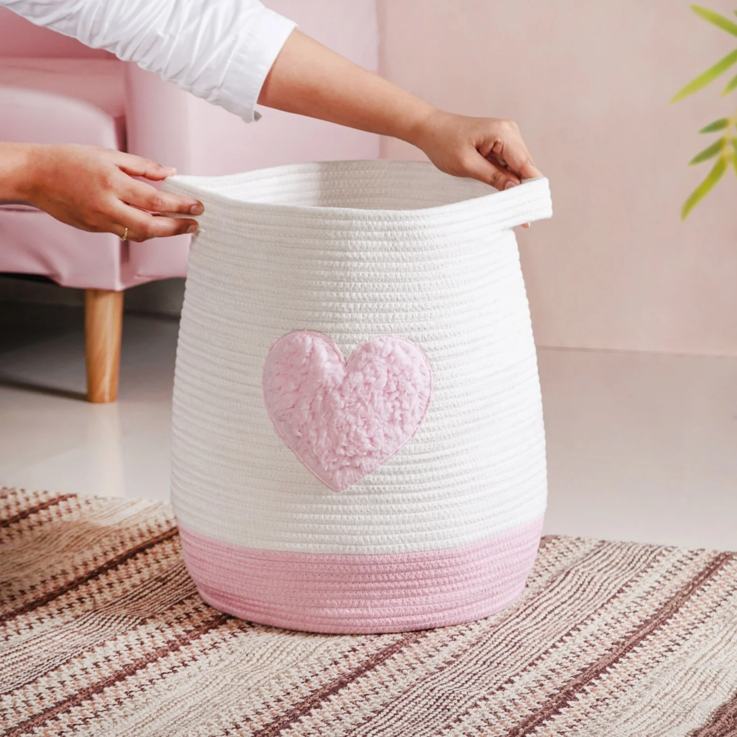 Pink Heart Storage Basket 39cm - Image 3