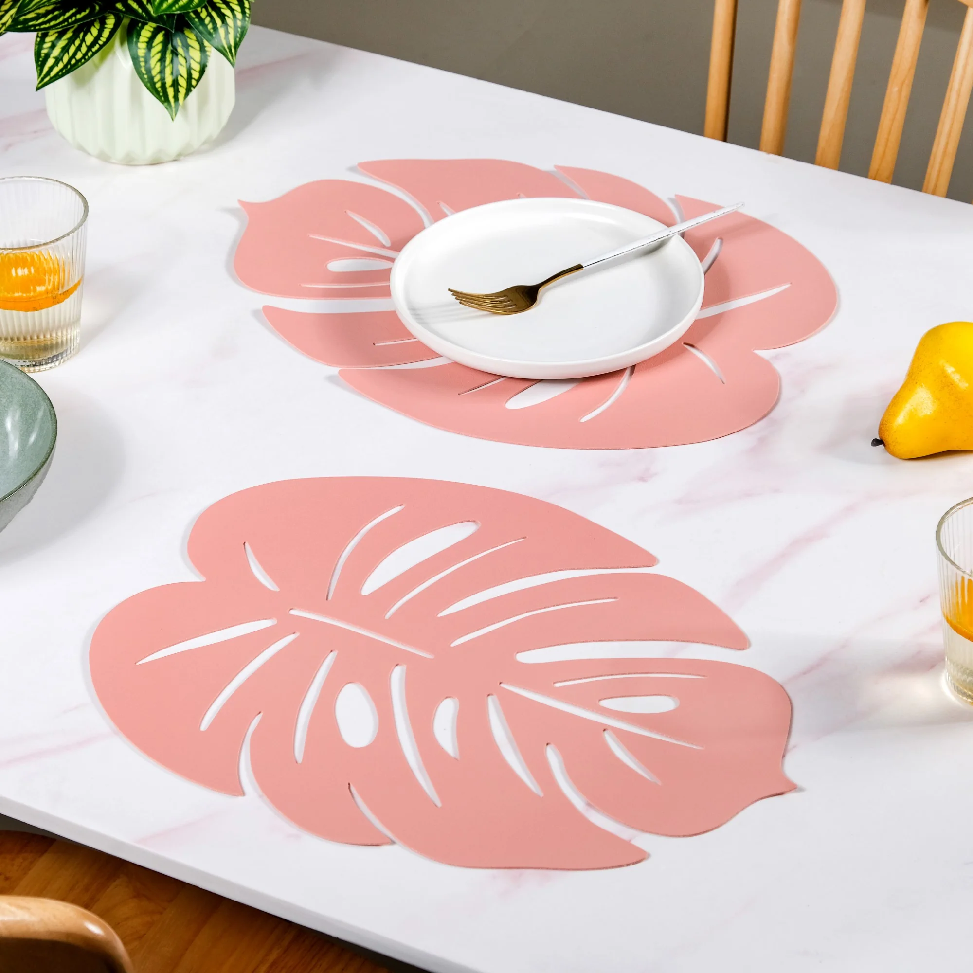 Pink Laser Cut Monstera Leaf Table Mat Set Of 6 - Image 7