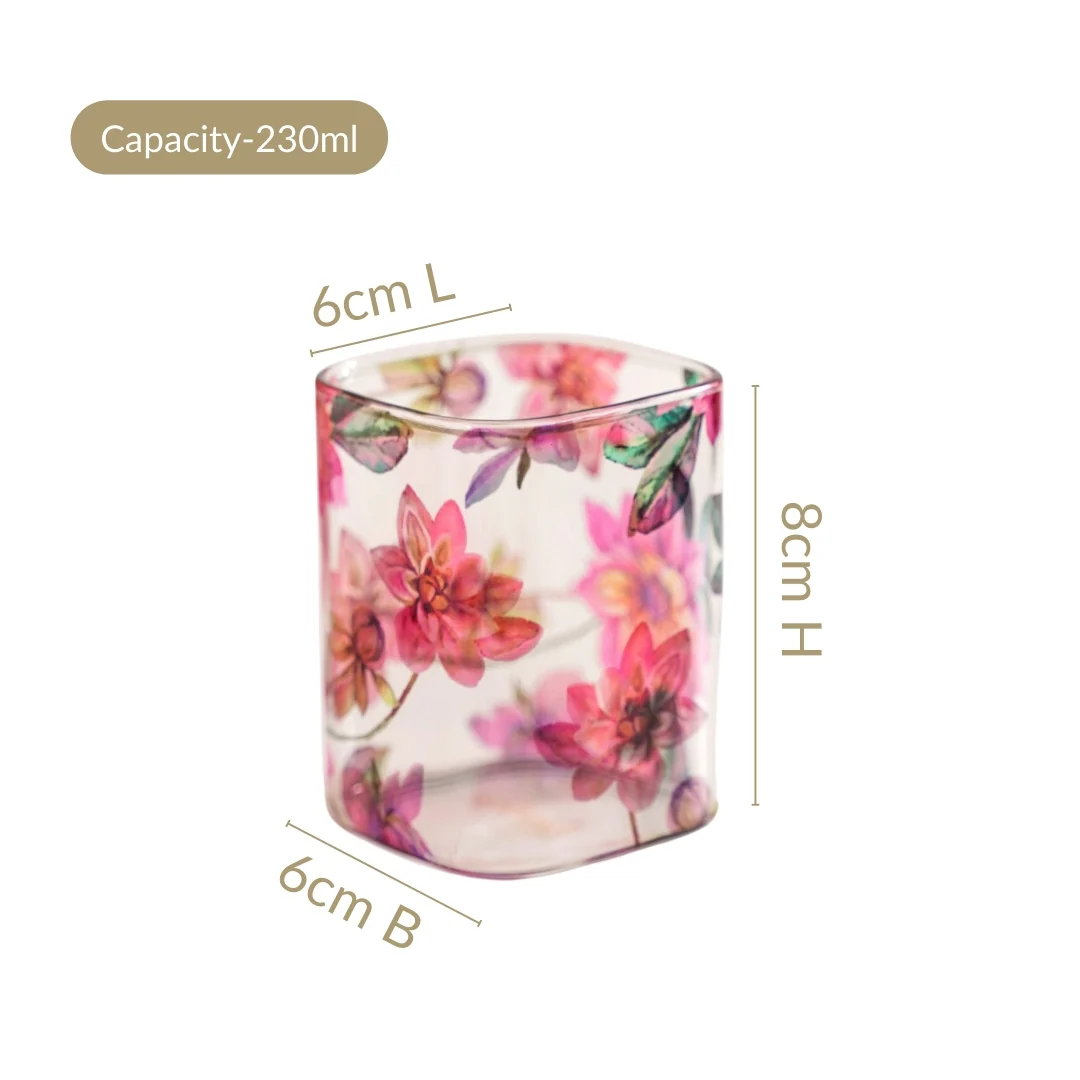 Pink Lotus Square Borosilicate Glass Tumbler Set Of 4 230ml - Image 4