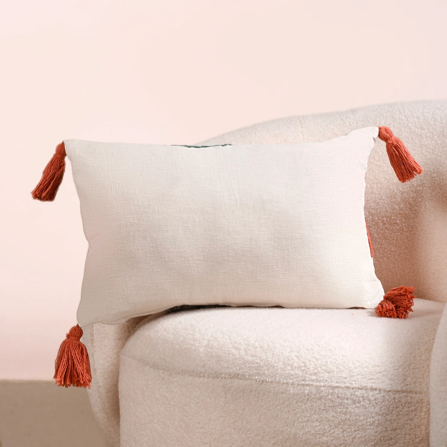 Pink Lumbar Throw Cushion Cover With Tassels 20x12 Inch - Image 7