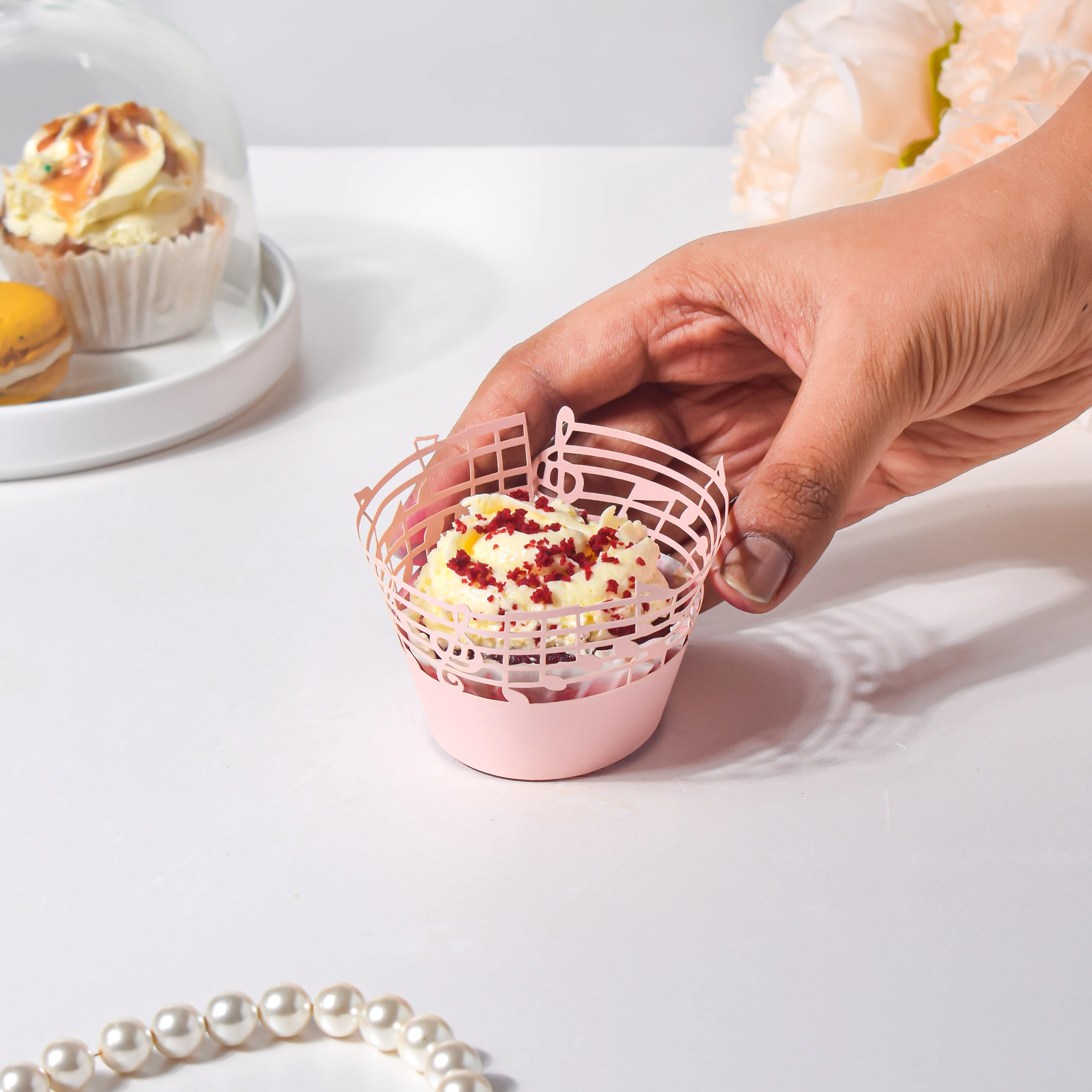 Pink Musical Notes Lace Cupcake Wrapper Set of 20 - Image 2