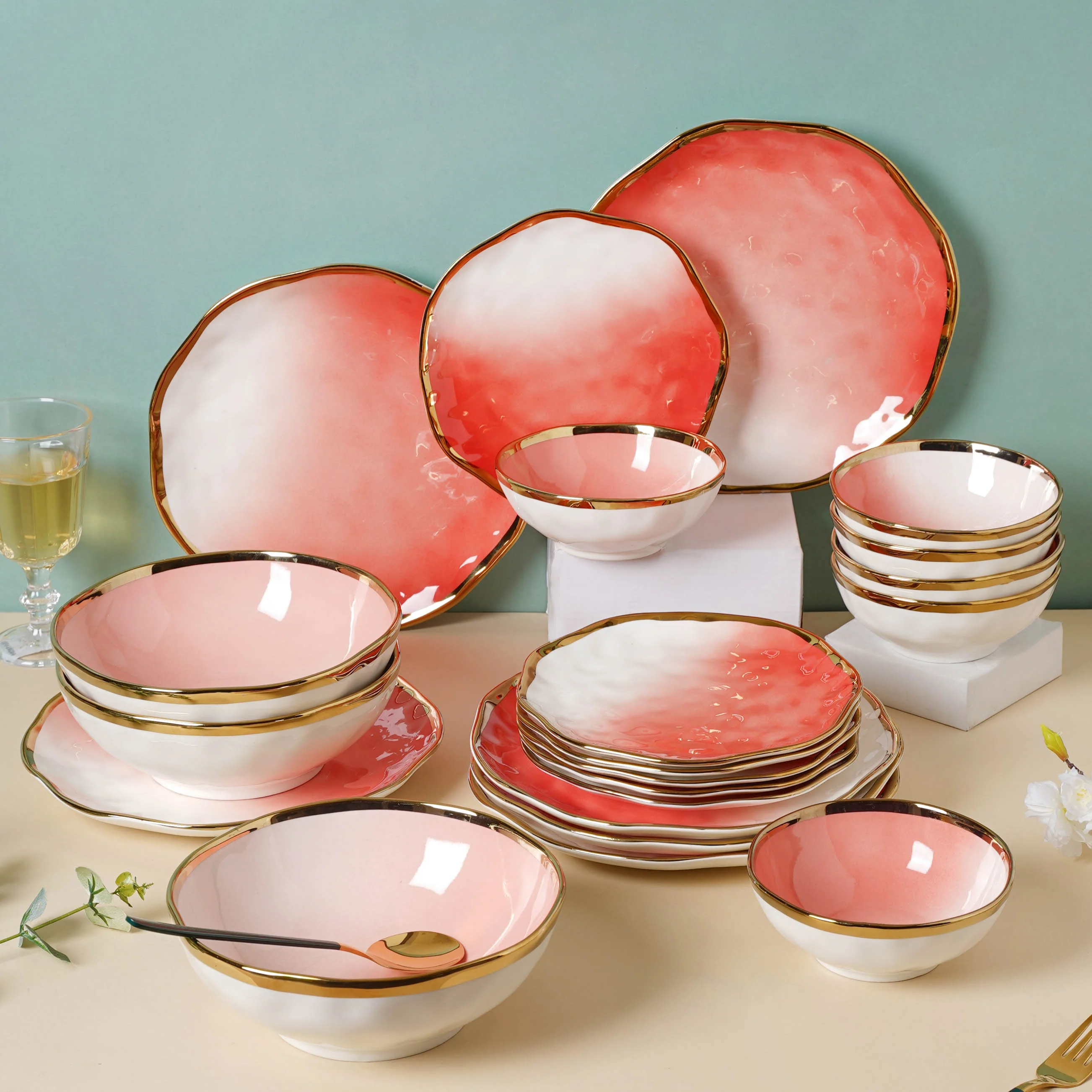 Pink Ombre 21 Piece Dinner Set For 6 - Image 18