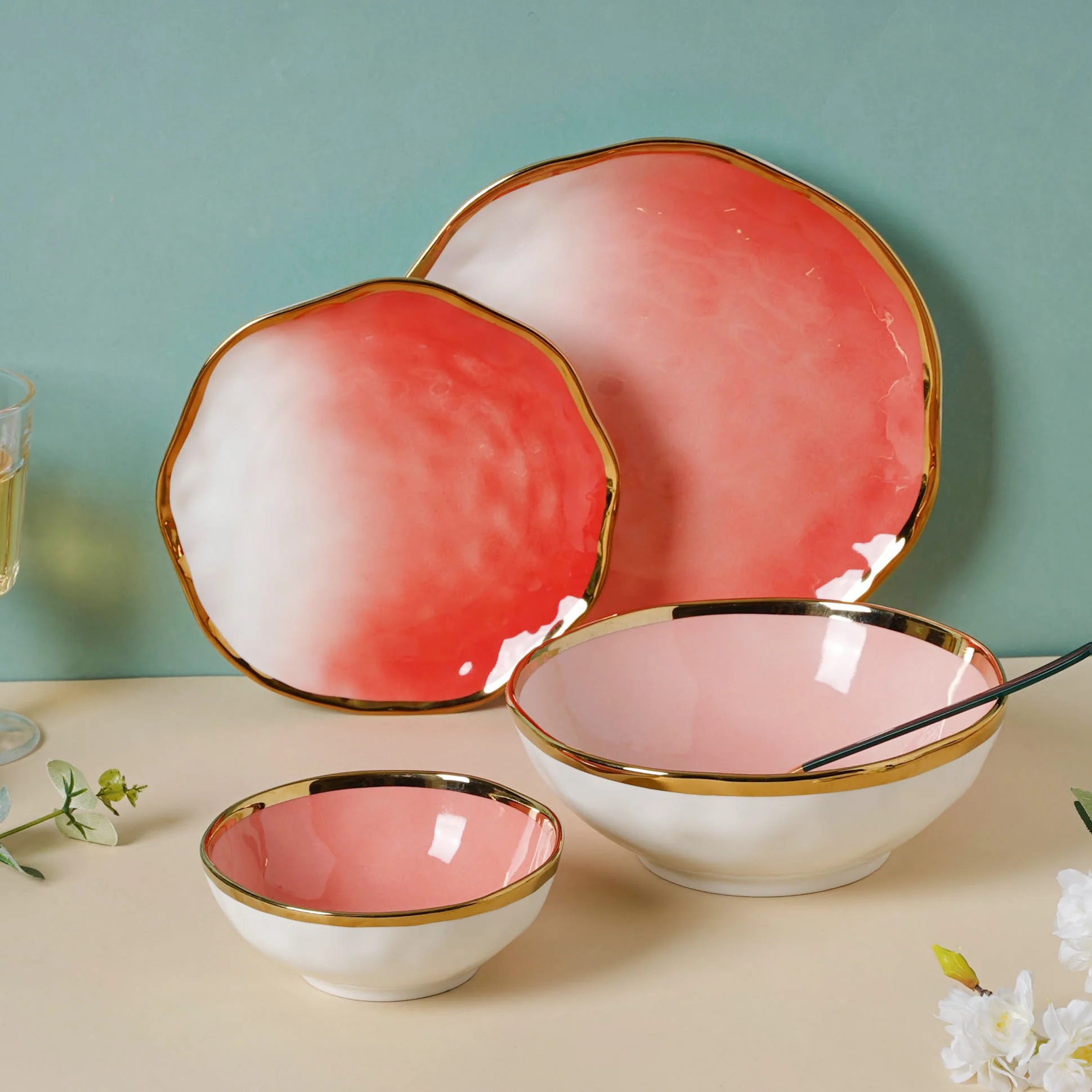 Pink Ombre 21 Piece Dinner Set For 6 - Image 3