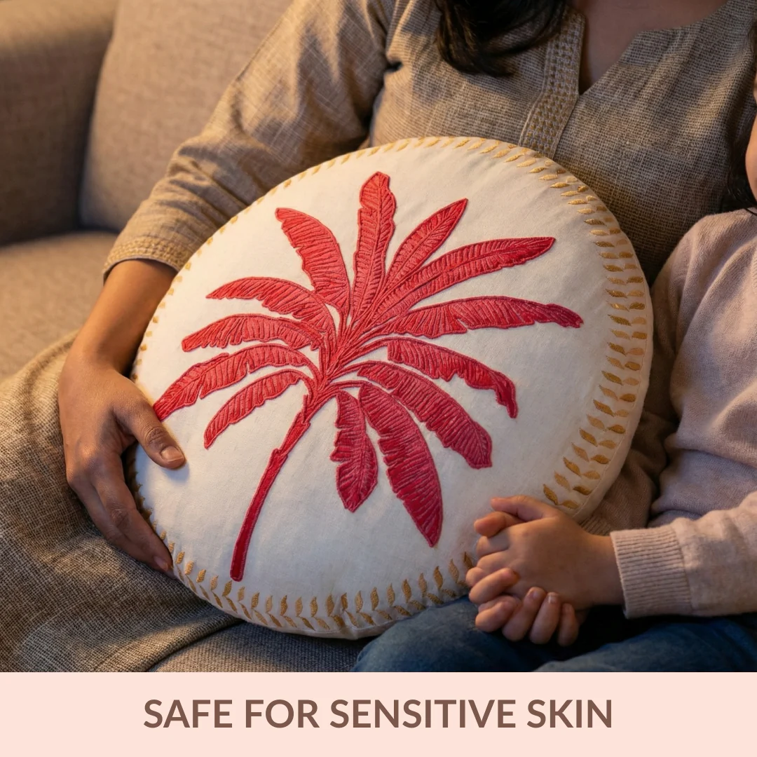 Pink Palm Embroidered Cotton Cushion Cover 45cm - Image 2