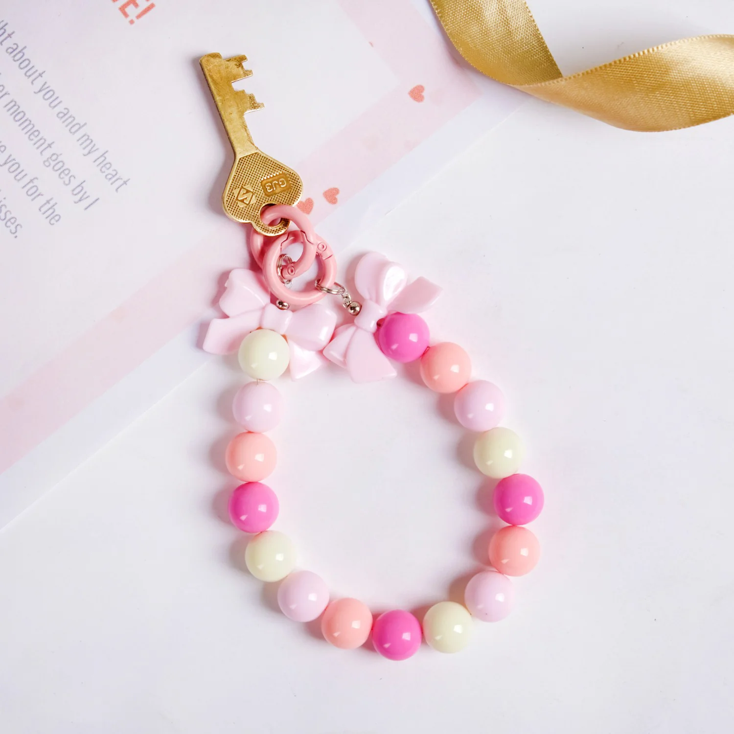 Pink Paradise Beaded Keychain - Image 3