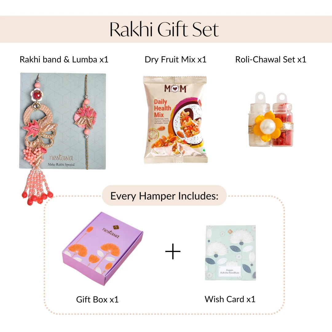 Pink Petal Rakhi Lumba Gift Set - Image 4