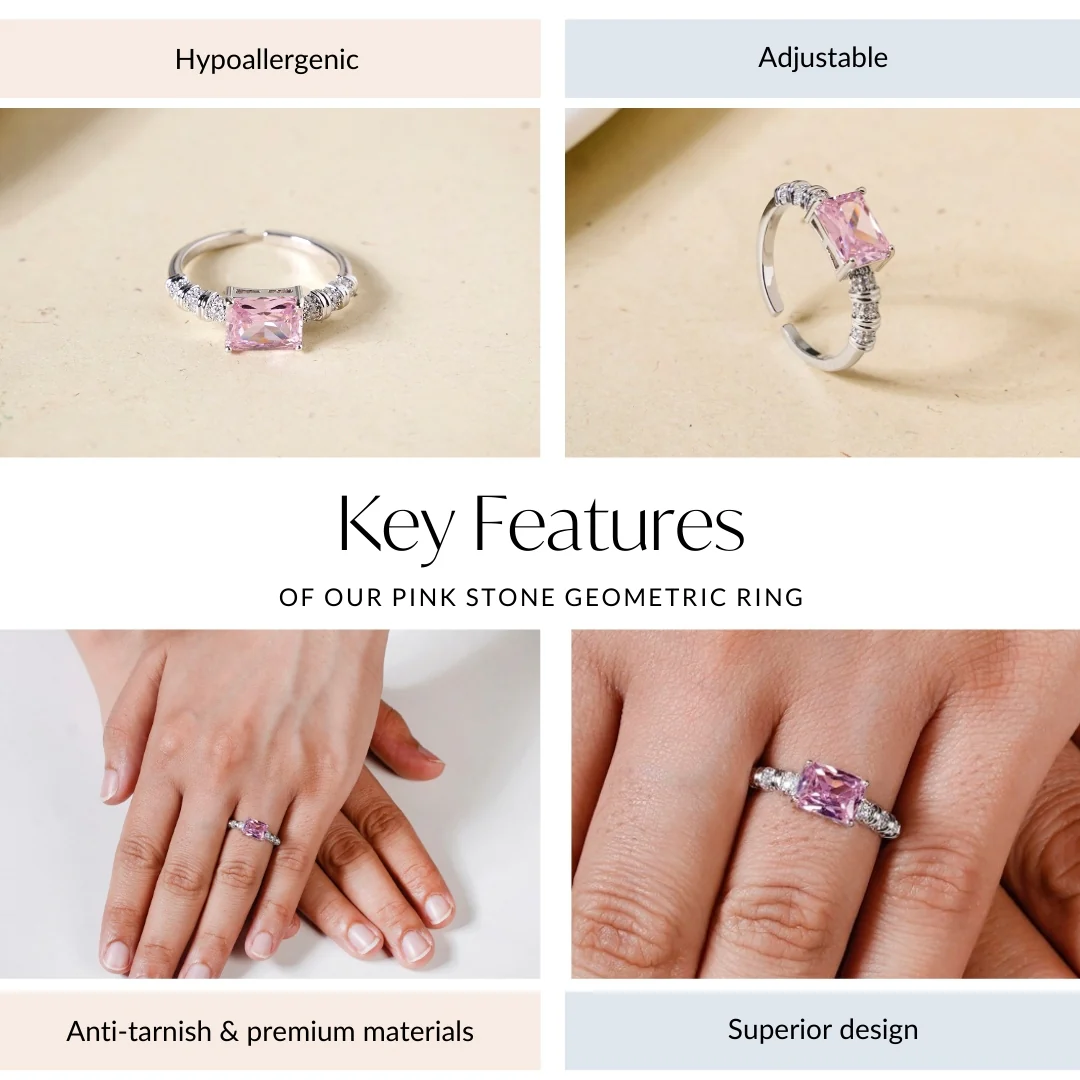Pink Stone Geometric Ring - Image 4