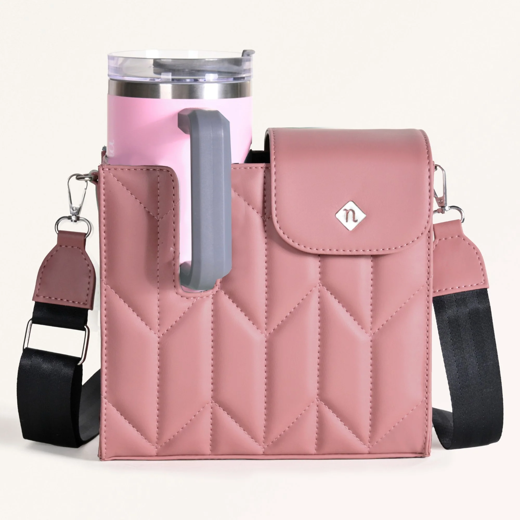Pink Water Bottle Carrier Bag With Adjustable Strap - Image 2
