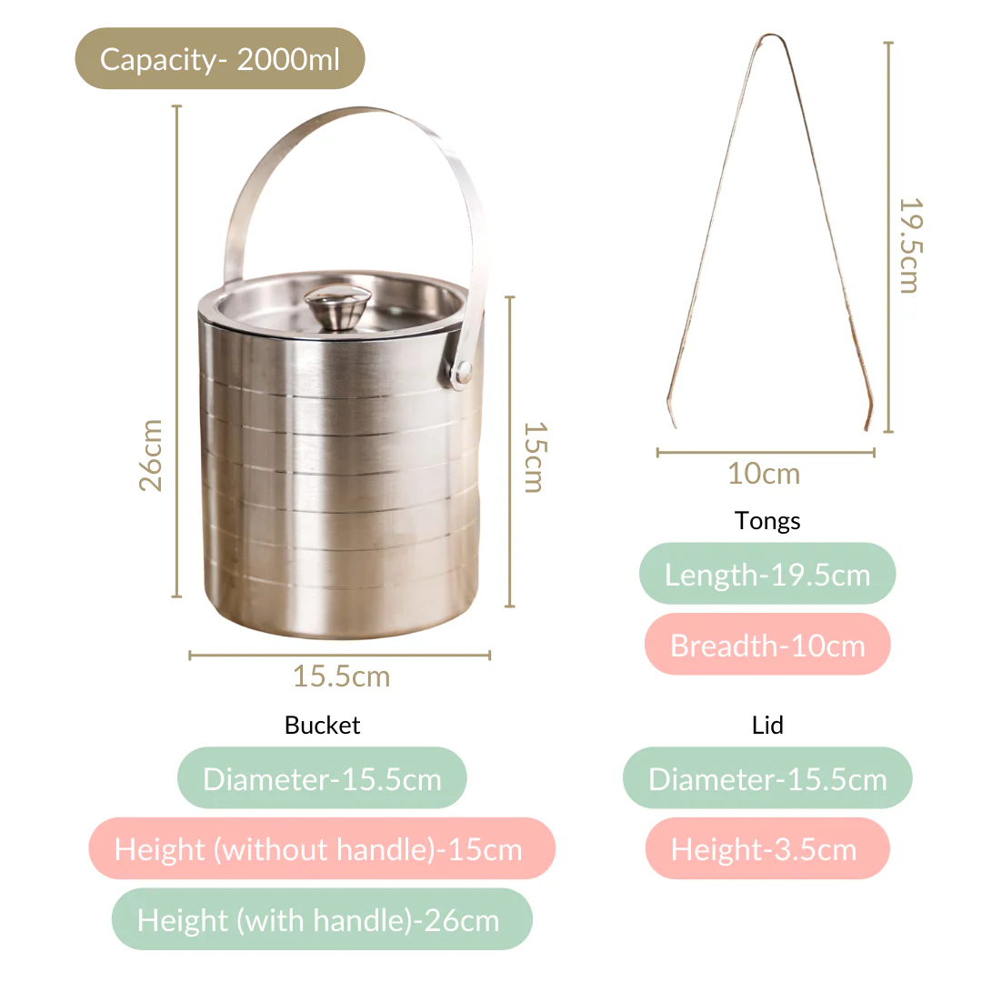 Pinstripe Stainless Steel Ice Bucket With Tongs 2000ml - Image 4