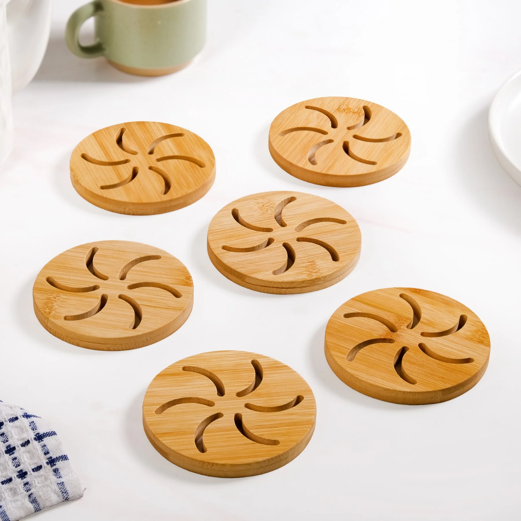 Pinwheel Bamboo Coaster Set Of 6 - Image 6