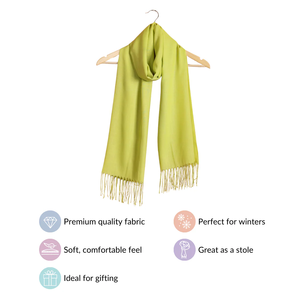 Pistachio Green Ladies Scarf With Fringes - Image 4