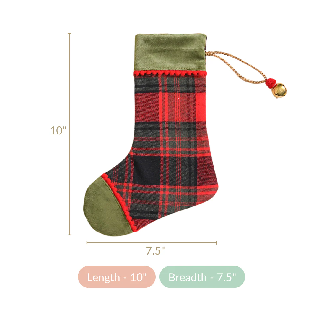 Plaid Bell Santa Stockings Set Of 2 - Image 5