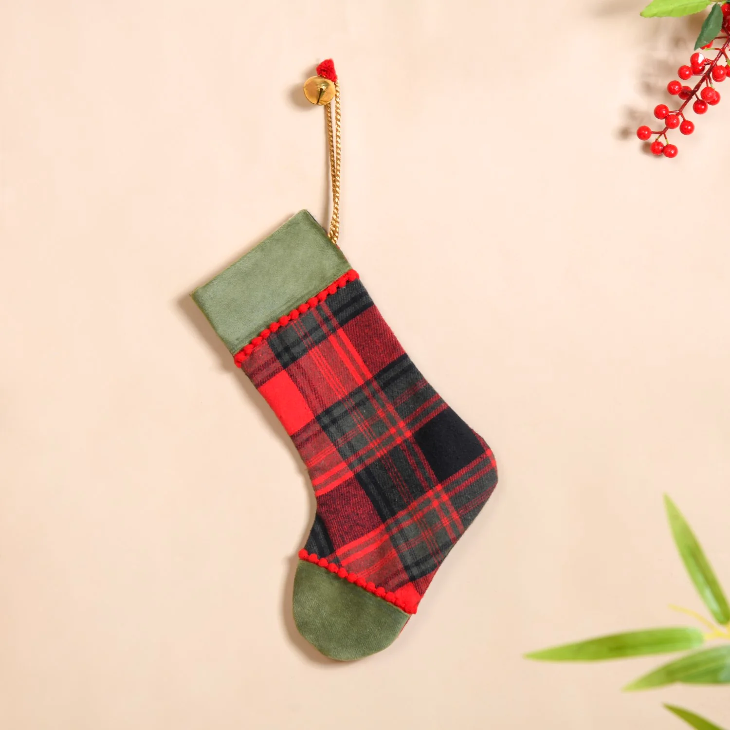 Plaid Bell Santa Stockings Set Of 2 - Image 6