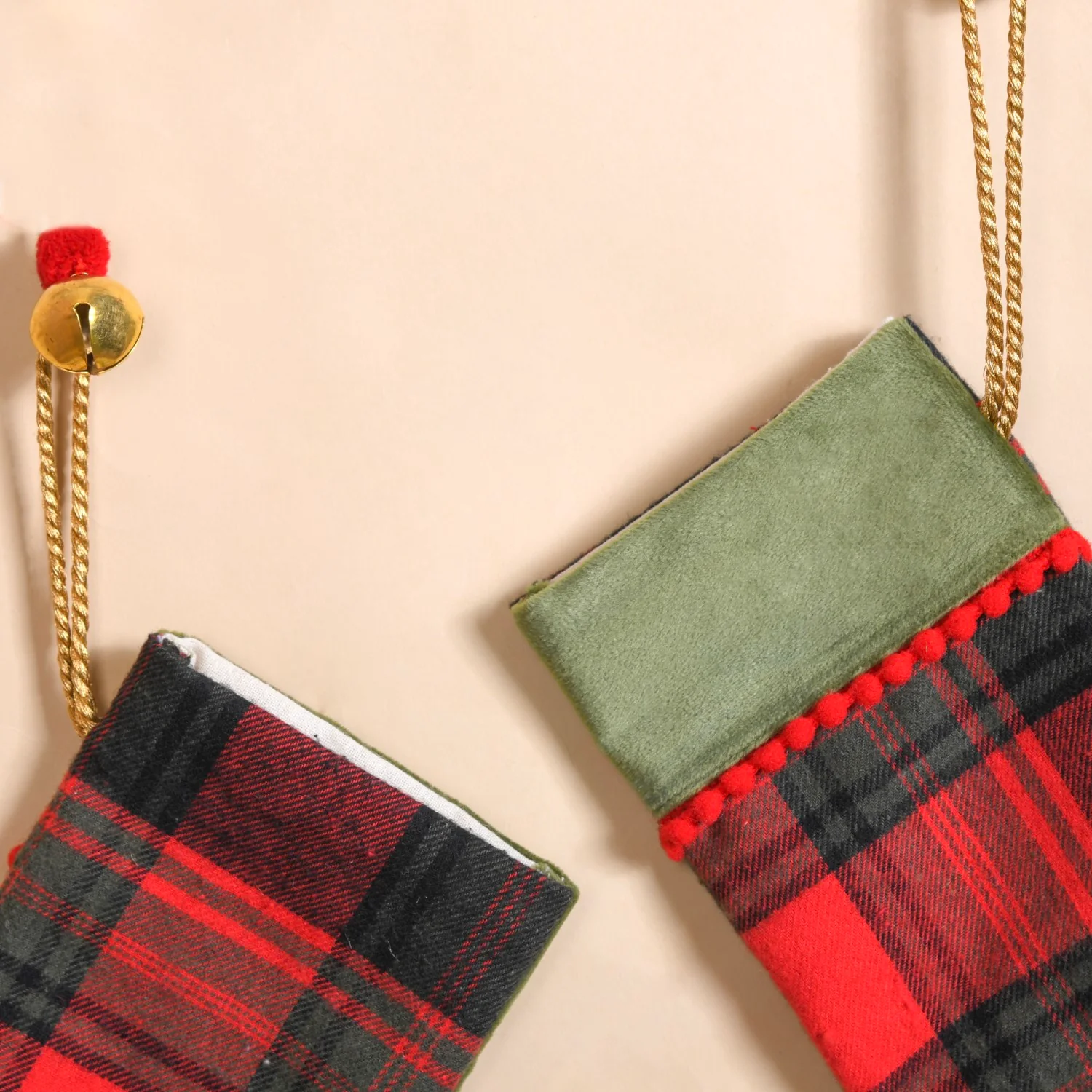 Plaid Bell Santa Stockings Set Of 2 - Image 7