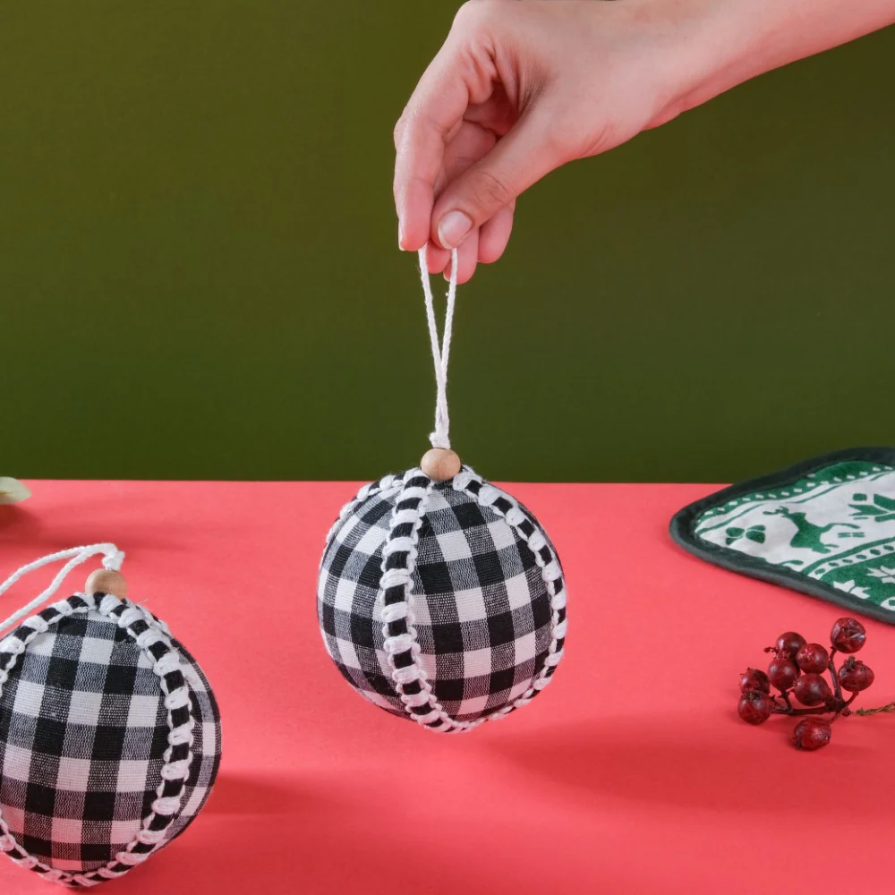 Plaid Christmas Ball Ornament Set Of 2 - Image 4