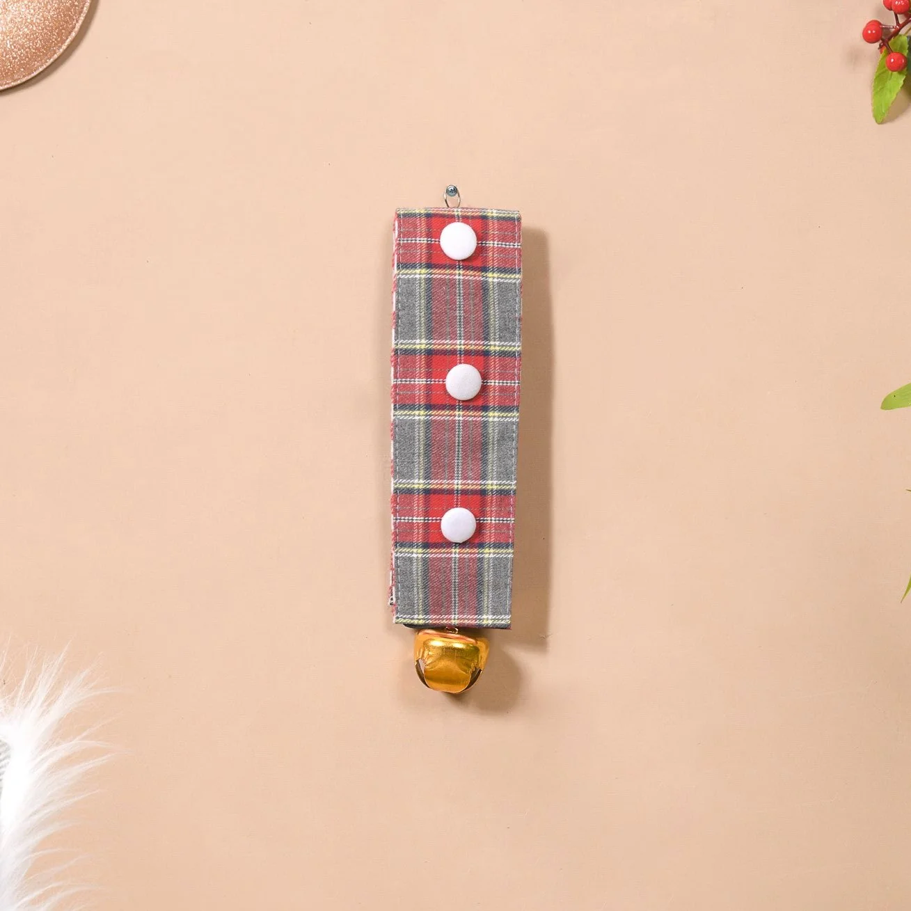 Plaid Christmas Bell Hanging Decor Double Sided Red - Image 3